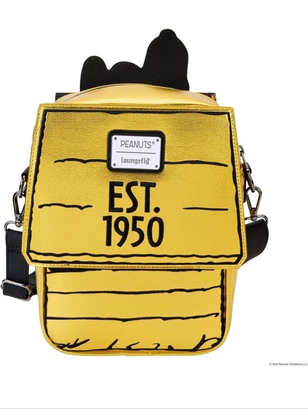 New Peanuts Yellow & Black Snoopy Doghouse Crossbody Bag